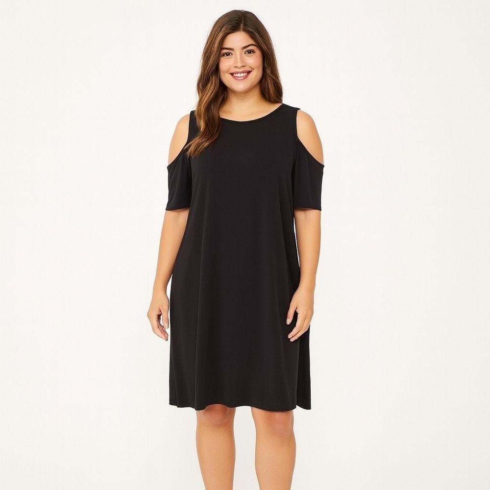 Whbm Stretchy Black Cold Shoulder Dress Size M